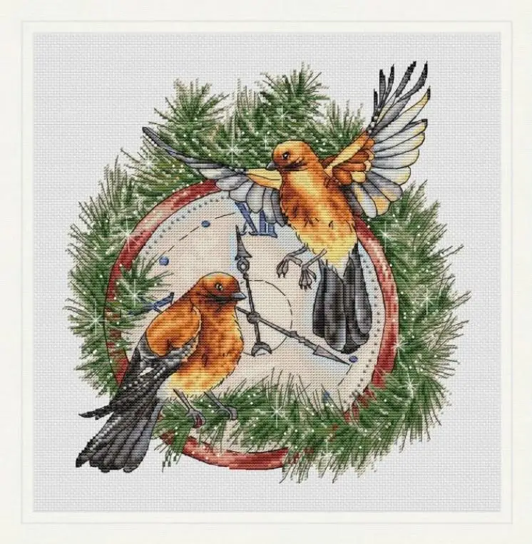 

Bird Clock 37-38 Embroidery,DIY 14CT Unprinted Arts Cross stitch kits Set Cross-Stitching Home Decor