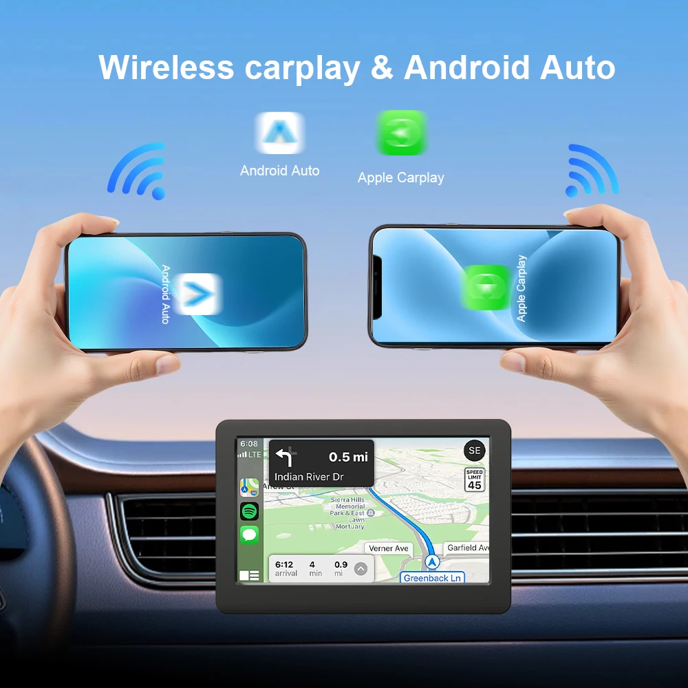 4.3" Portable Car Radio Universal Wireless CarPlay Android Auto Mirror Link Player with BT Audio AUX Stereo for Apple Android view 4