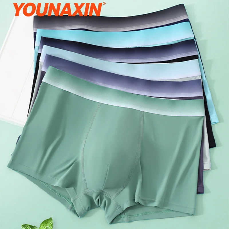 6 Pcs Men Ice Silk Boxer Briefs Summer Underwear Antibacterial Breathable Underpants Undies Shorts L XL 2XL 3XL 4XL 5XL YOUNAXIN