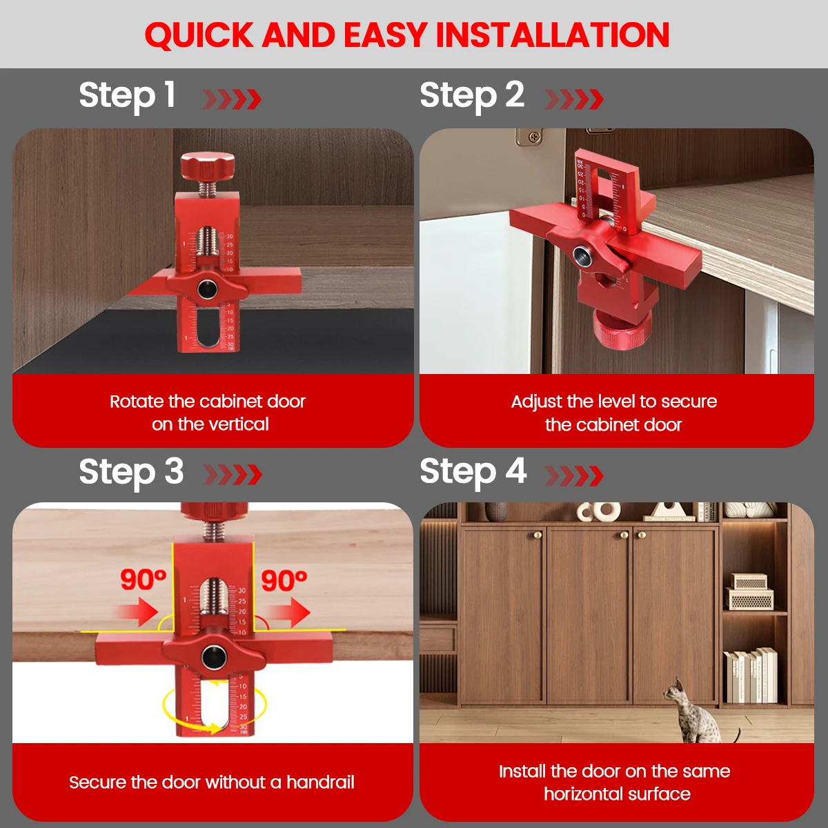 2 in 1 Cabinet Door Quick Leveling Device Positioning Installation Jig Door Panel Mounting Rebounding Device Drilling Locator
