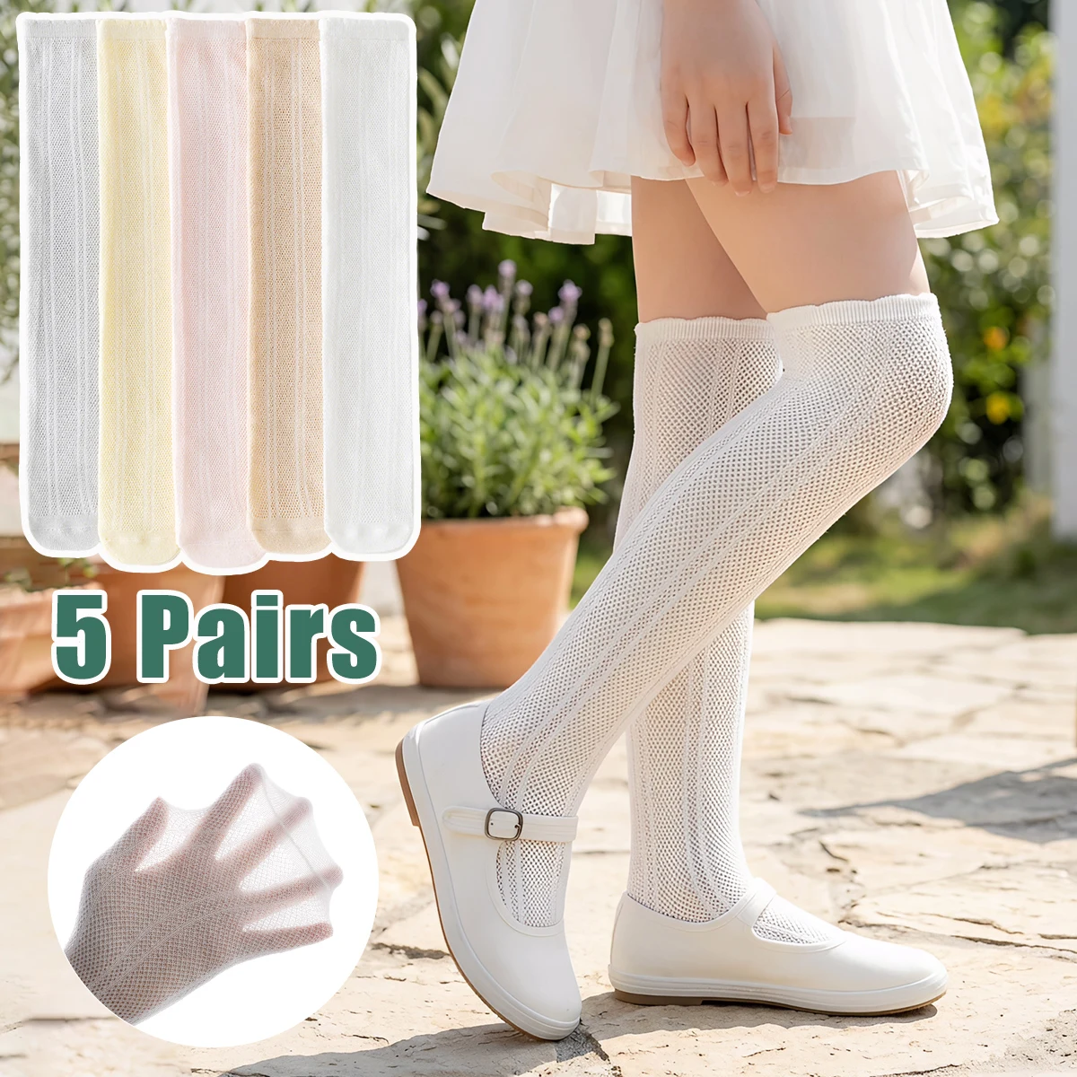 5 Pairs Toddler Girls' Breathable Summer Mesh Over - Knee Children's Kids Socks: Perfect for Dance, Performances, and Daily Wear