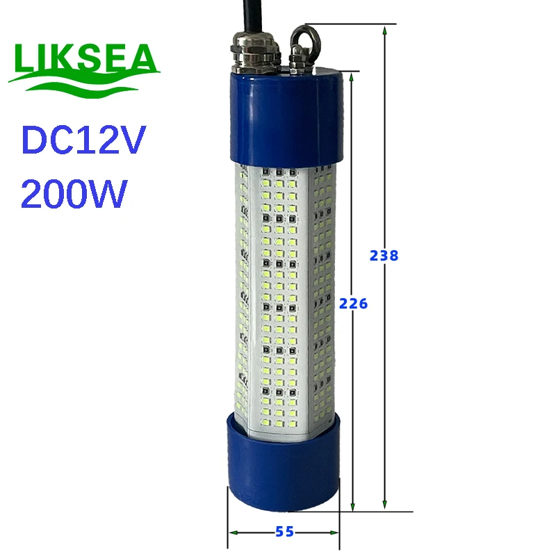 DC 12V 200W 27000 lums Underwater  Fishing light led aquarium Fish attracting light sea fishing