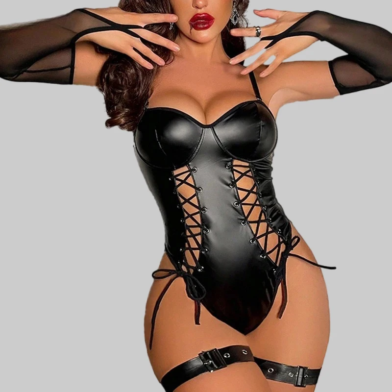 

Tornova Sexy Lingerie Onesie Suit for Women Solid Color Lace Up Hollow Out See-through Women's Backless Underwear Suit Sexy Set