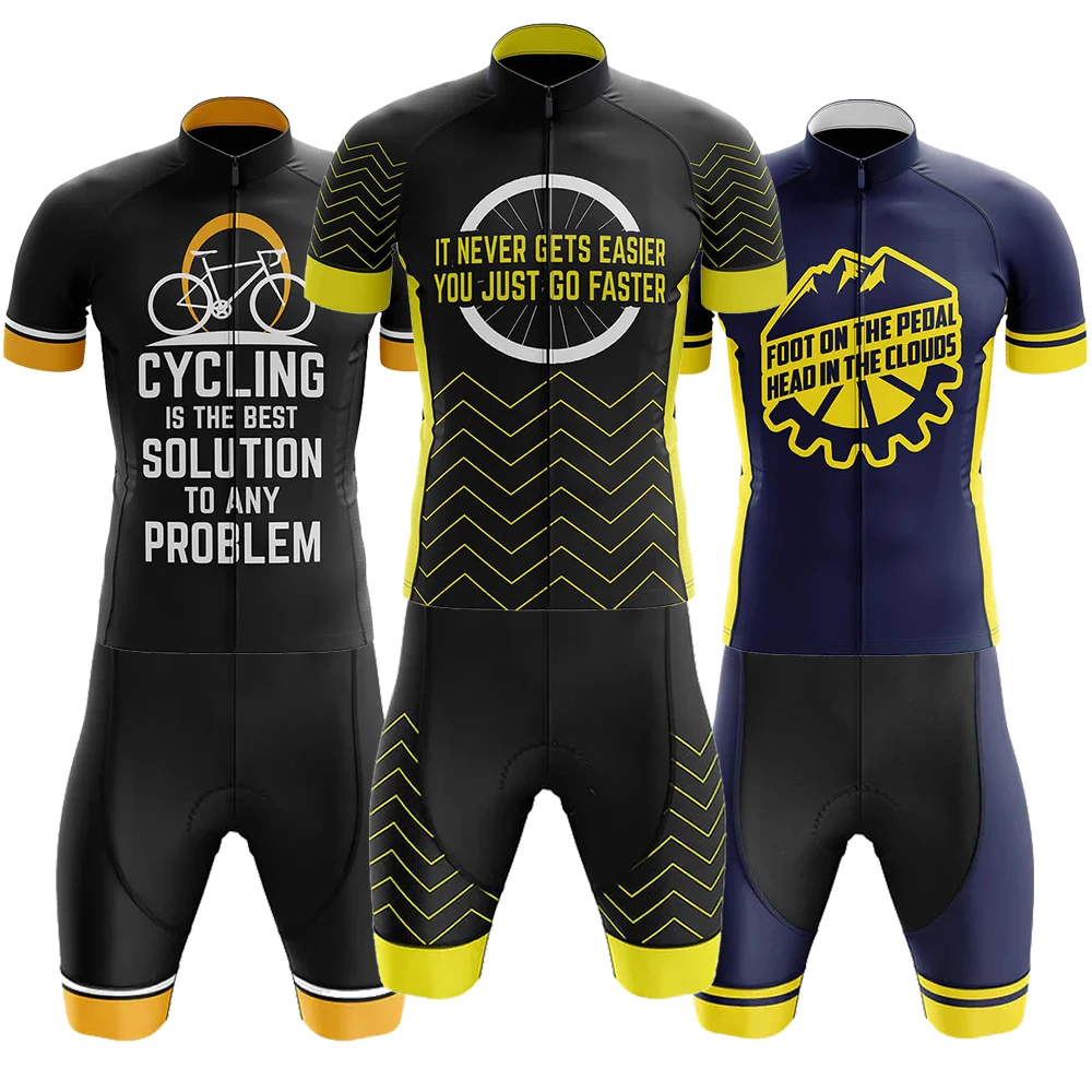 

It Never Gets Easier Men's Kit Cycling Jersey Road Bike Maillot in My Head Fast Dry Ropa Ciclismo Shorts Set Bicycle Clothing