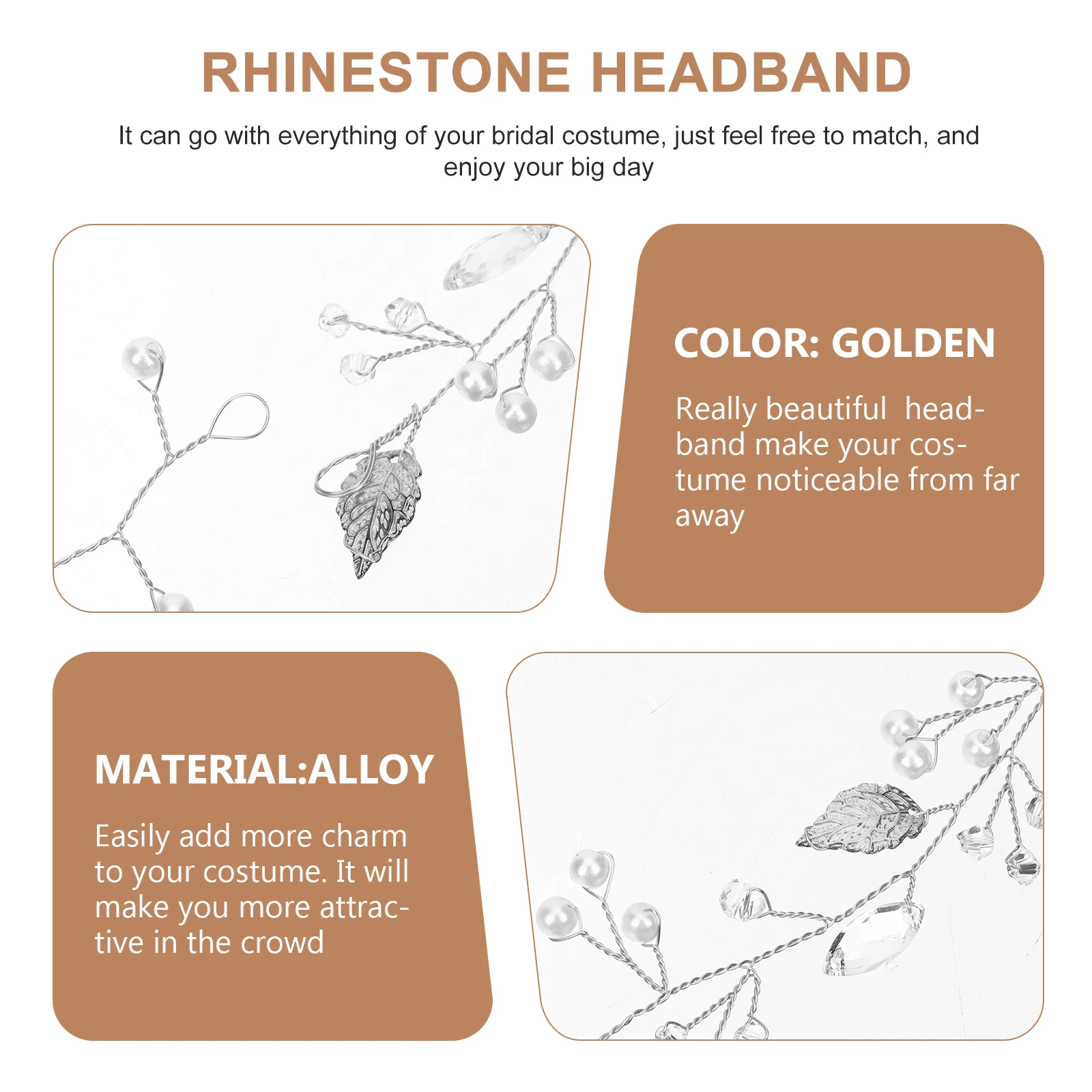 

Bridal Headpiece Bride Hair Band Wedding Rhinestones Leaf Headband Accessory for Alloy Headbands Accessories