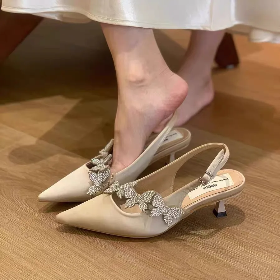 Summer Fashion Elevating Pointed Toe Single Shoes Thin Heel Skirt 2026 New Water Diamond Daily Head Cover Sandals Leg Lengthe...