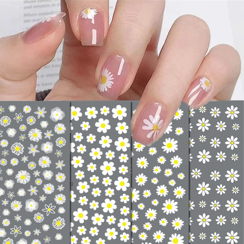 3d Nail Art Decals White Daisy Petals Florals Flowers Adhesive Sliders Nail Stickers Decoration For Manicure