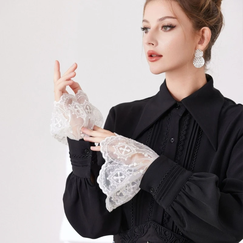 e15f الدانتيل زهرة تقليم الأصفاد المعصم الأكمام الزخرفية #3