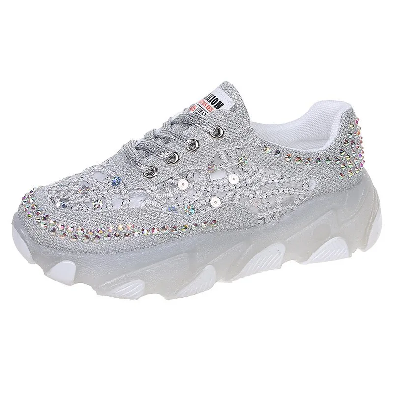 

Dropshipping Breathable Rhinestone Dad Shoes for Women 2024 Summer New Jelly High Elastic Platform Casual Sports Shoes for Women