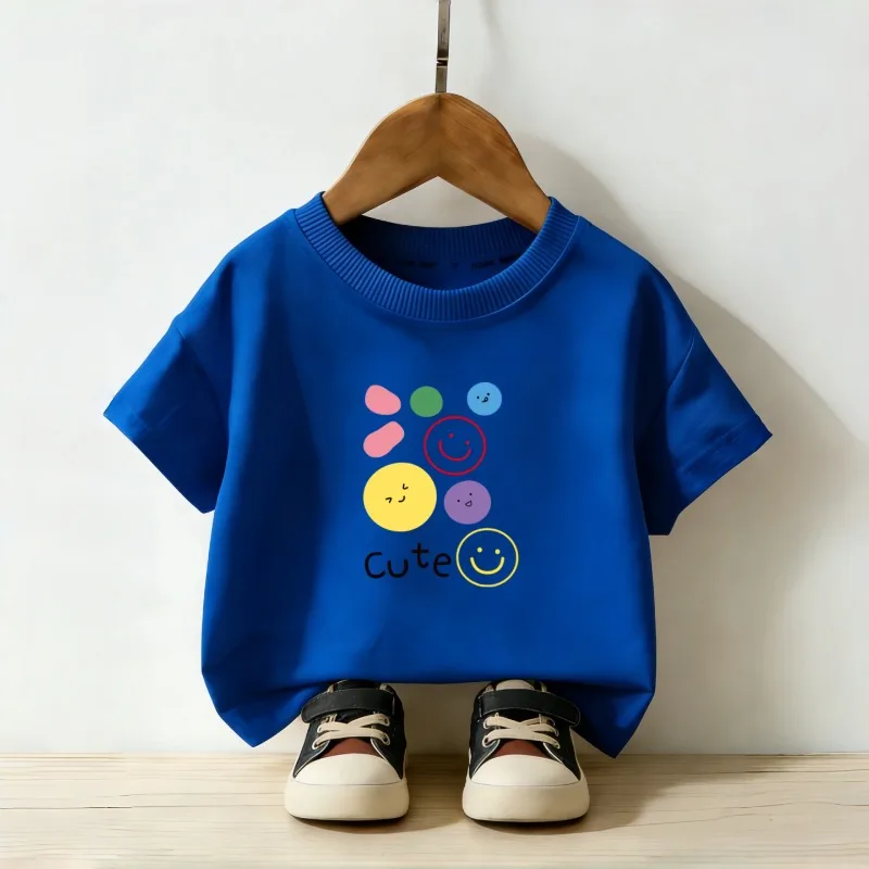 Colorful Smiley Face Printed Children's T-shirt Summer New Personalized Parent-child Outfit Fashionable Casual Short Sleeved