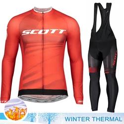 SCOTT Cycling Man Men's Pants Gel Shirt Long Sleeve Sportswear Winter Thermal Fleece Jersey Tricuta Mtb Professional Bib Suit