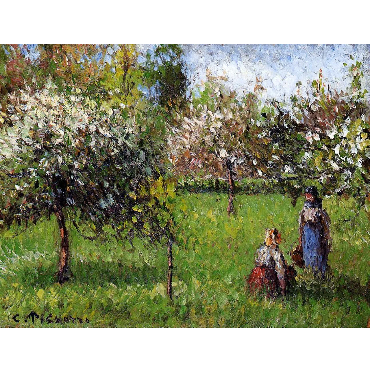 Hand painted reproduction of Apple Blossoms, Eragny by Camille Pissarro Impression landscape oil painting Modern wall art canvas