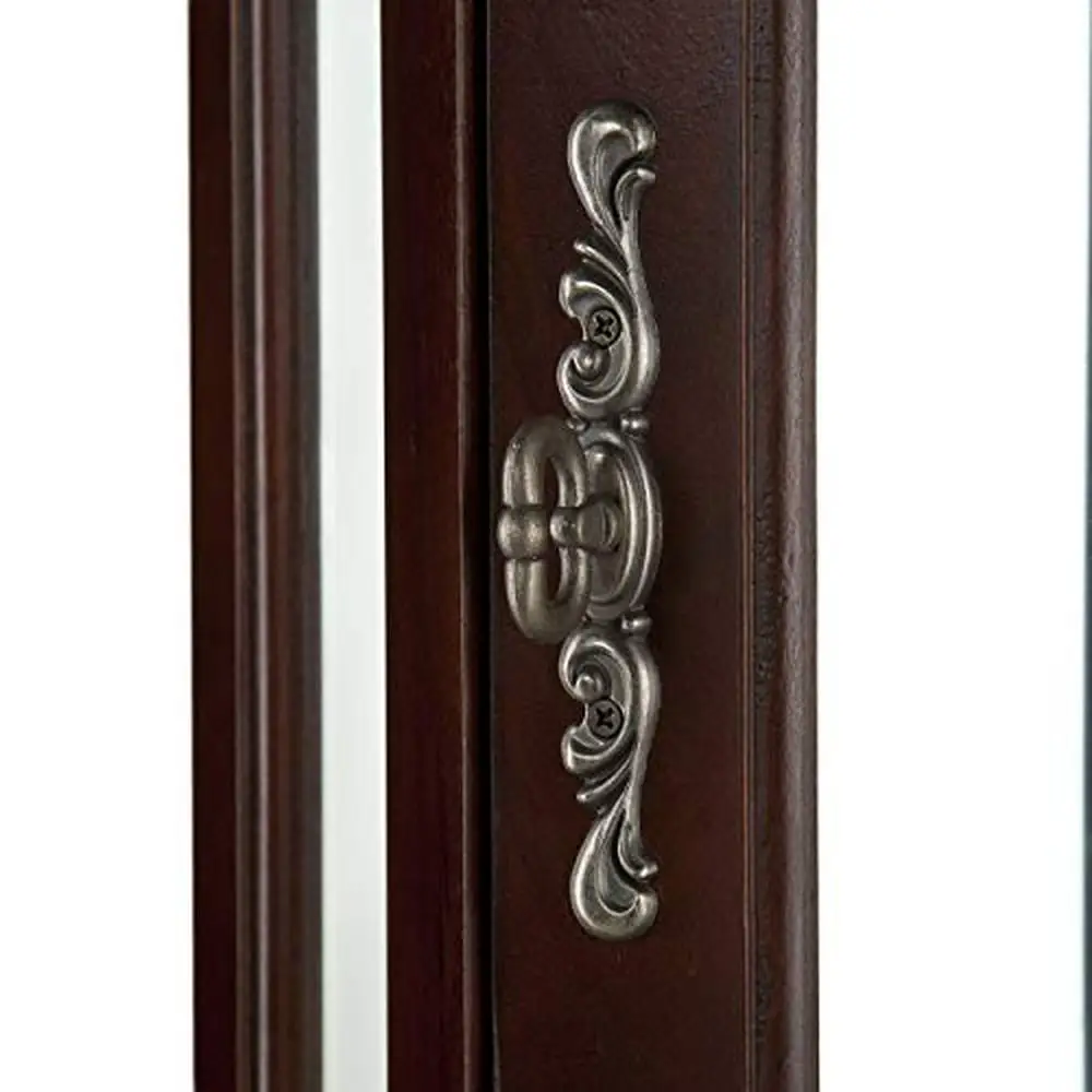 Wooden Curio Cabinet with Lighted Glass Shelves 70" Hx21 Wx16 D Mahogany Finish Semicircular Design