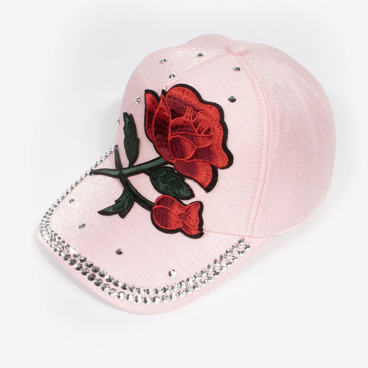 Damen Vintage Baseballkappe mit Großer Rosen-Dekoration Strass-Verzierung Modische Mütze Elegante Rosenblüten-Krone Kopfbedeckung Caps – Detail 12