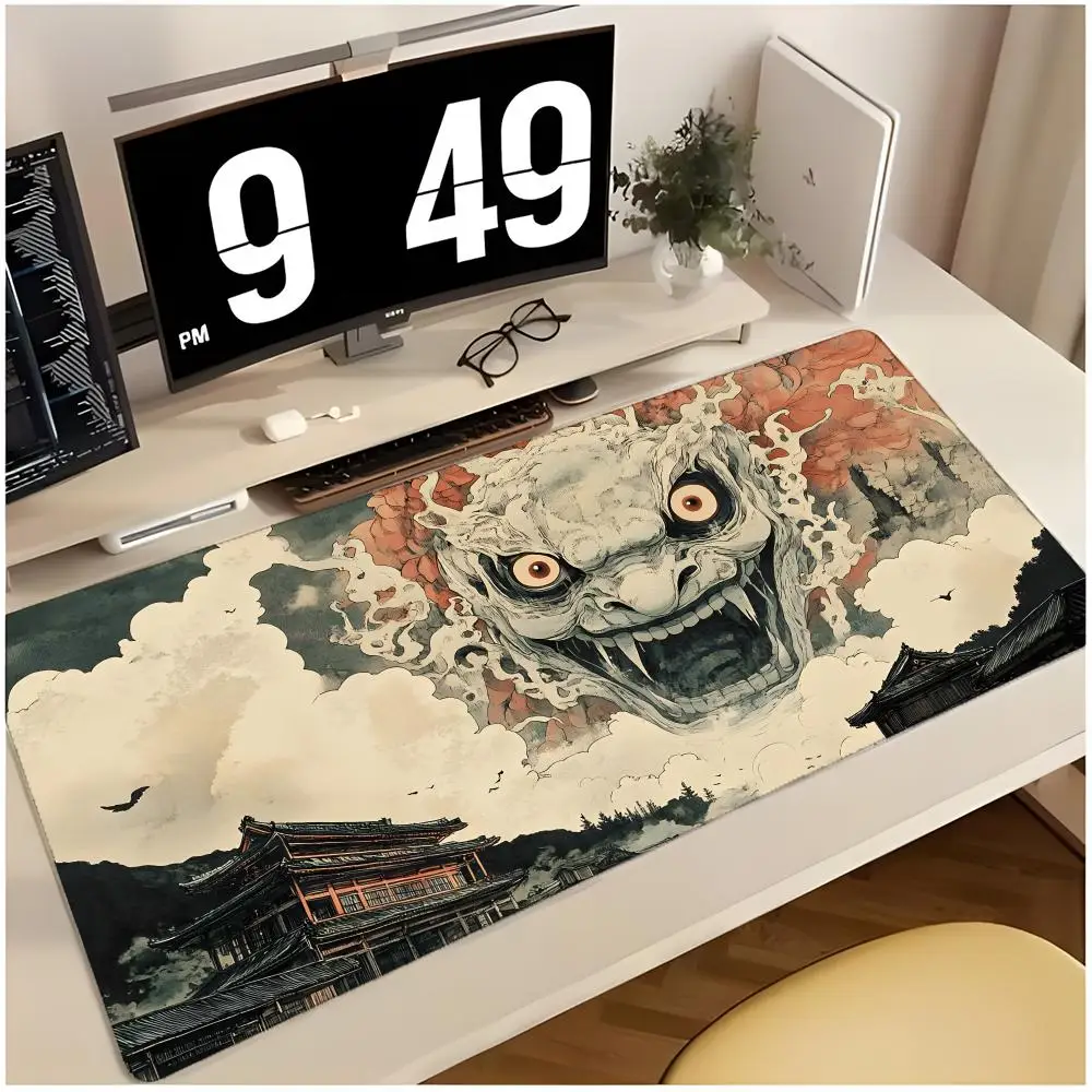anime character Japanese Samurai Devil Mouse Pad Large Mouse Pad Desk Mat Non-Slip Board Game Mat Stitched Edges