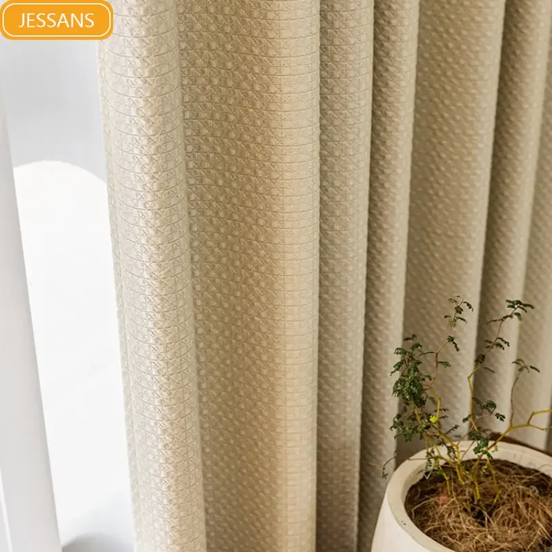 

Japanese three-dimensional printing cotton linen cream color partition curtain Curtains for Living dining room bedroom