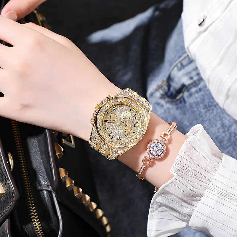 

Часы с ремешком из нержавеющей стали, стильные женские кварцевые часы из нержавеющей стали с инкрустацией стразами, цветной декоративный циферблат для женщин