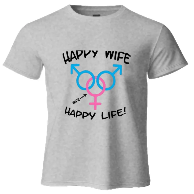 Camiseta con diseño de estilo de vida feliz para hombres, ropa de sudor, esposa feliz, Swinger, MFM, Threesome Swinger