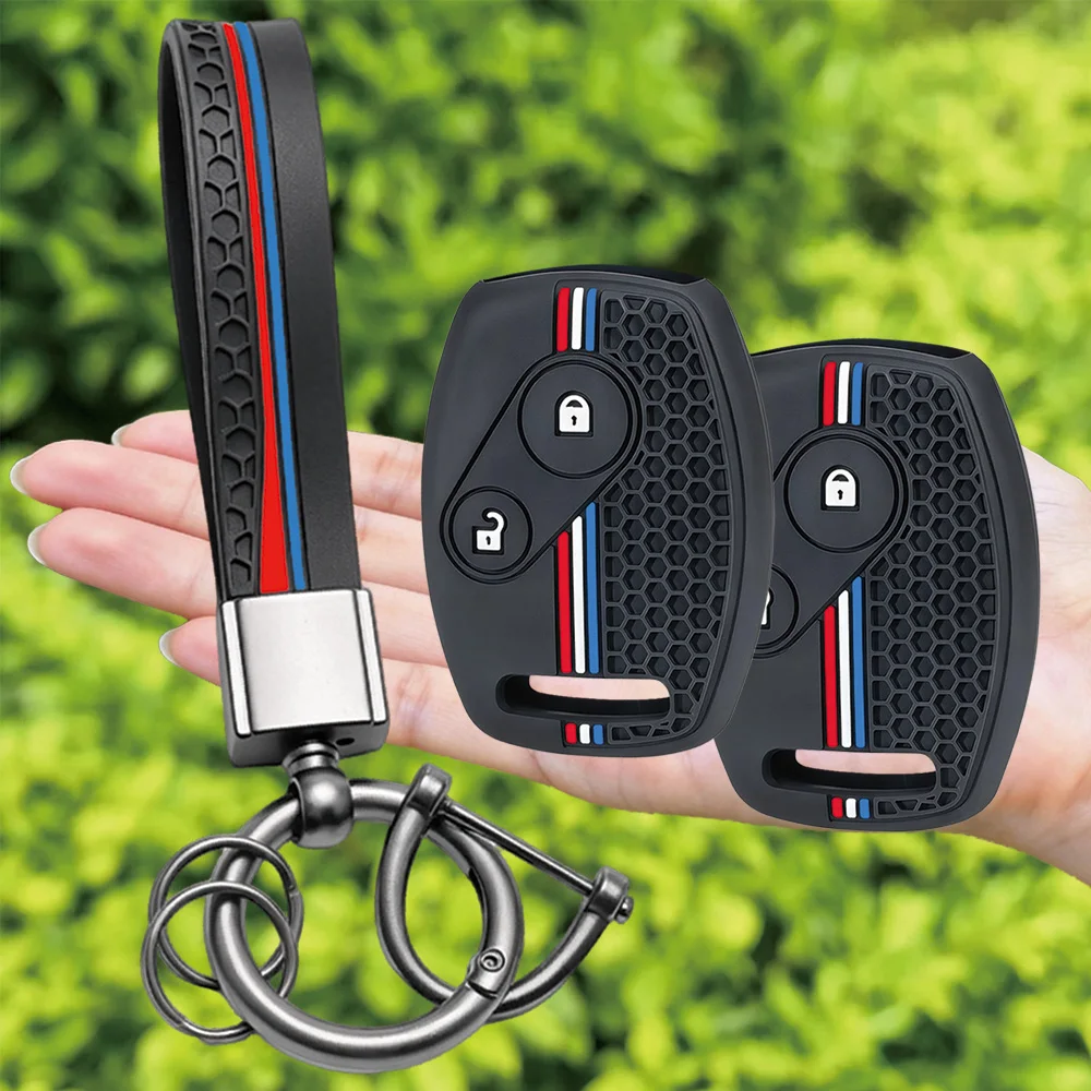 For Honda Accord Civic FR-V Jazz CR-V Stream Acura CSX Silicone Remote Shell With Wrist Strap And Key Ring