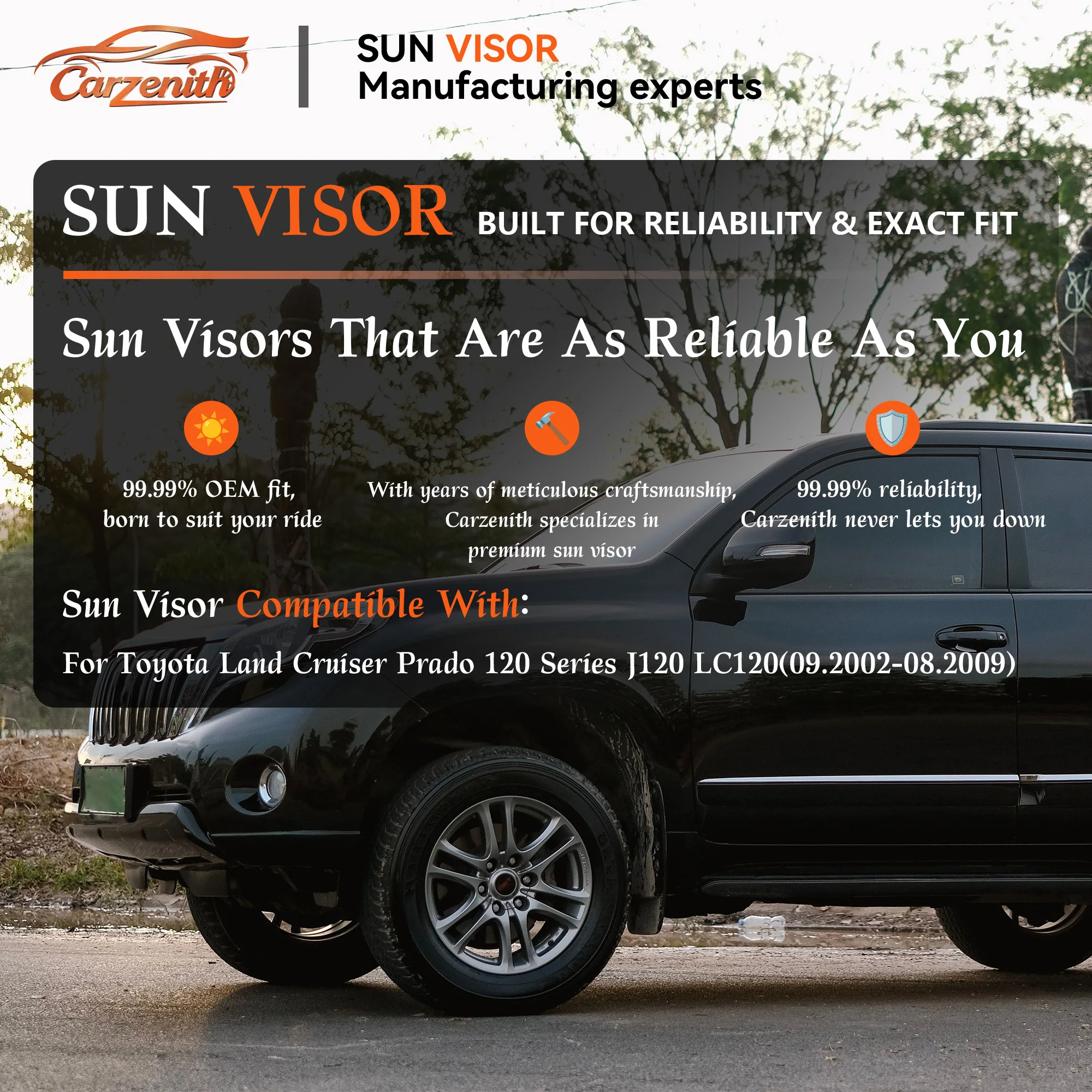 Carzenith Sun Visor For Toyota Land Cruiser Prado 120 Series J120 LC120 KDJ120 2002 2003 2004 2005 2006 2007 2008 2009 Sunvisor
