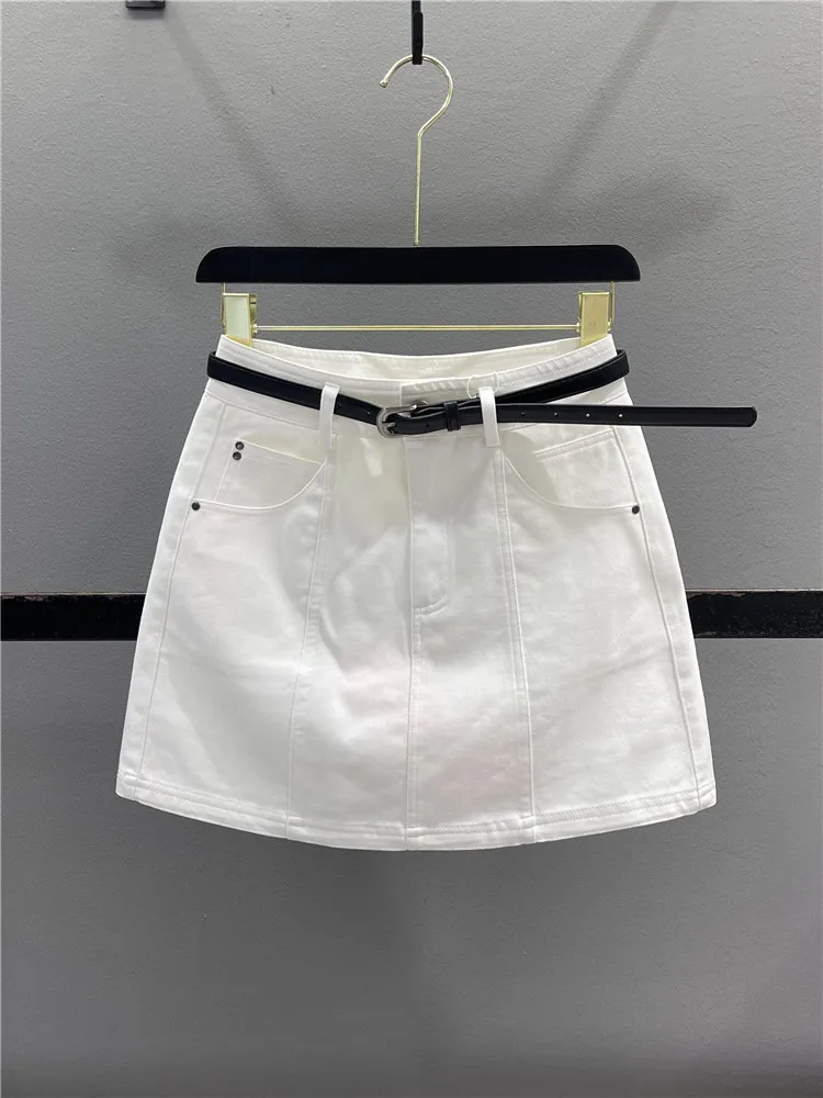 

High Waist A-Line Skirt Women's Denim Skirts Summer 2026 New Splicing Slim Fit Short Skirts Casual Cotton Polyester