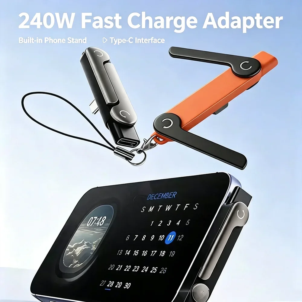HANNUO Type C Phone Charging Bracket Adapter 240W Fast Charging OTG Type-C Male to USB-C Female Converter With Foldable Holder