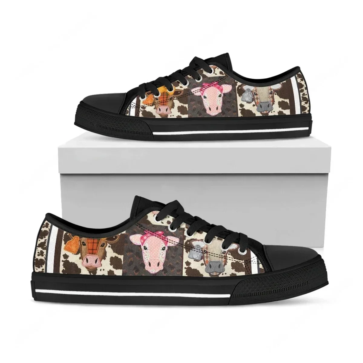 Cute Animal Cow Lover Low Top Sneakers Mens Womens Teenager High Quality Canvas Sneaker Couple Shoes Custom Personalized Shoe