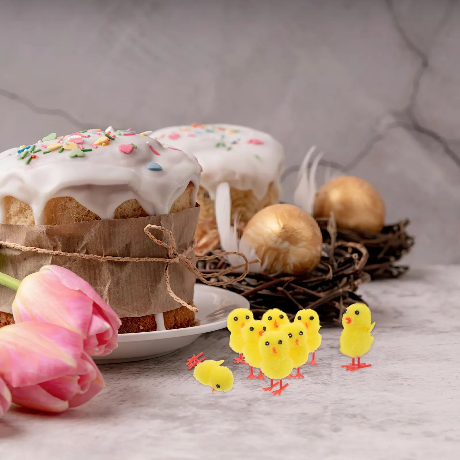 60Pcs Small Yellow Easter Chicks Realistic Mini Chick Decor for Spring Party Favor Basket Filler Table Centerpiece Craft
