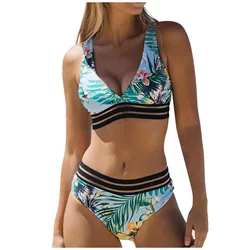 Summer High Waist Floral Printed Beach Trees Element For Female Bikini Suit Fashion Common Sexy Two Piece Bathing Swimsuit