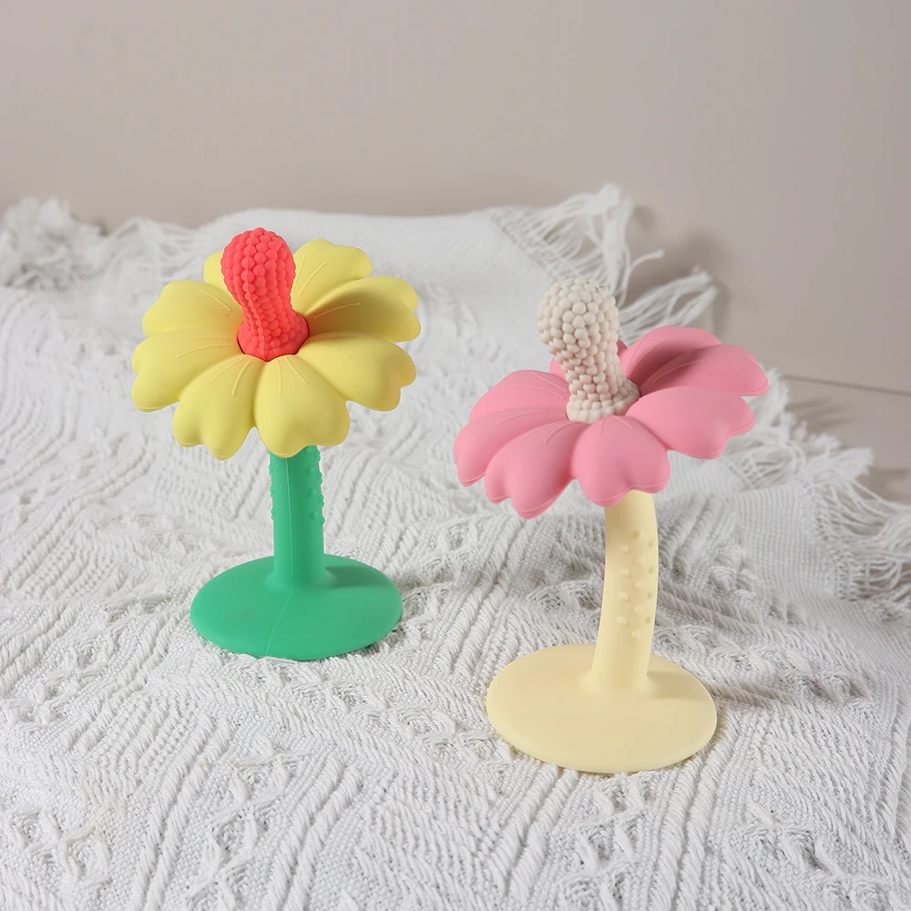 Детский прорезыватель в форме цветка и подставкой — пищевой силикон, без BPA, простая в использовании жевательная игрушка для младенцев