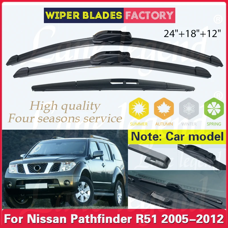 For Nissan Pathfinder R51 2005-2012 Wiper Front Rear Wiper Blades Soft Rubber Windshield Windscreen Window Rain Brush 24