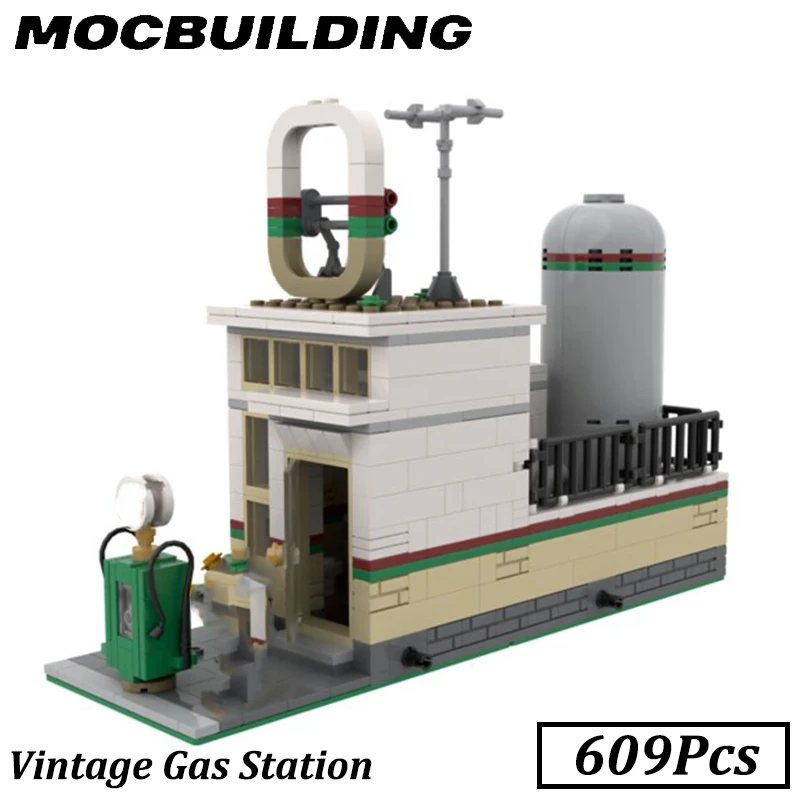 609Pcs Vintage Gas Station MOC Building Block Model DIY Education Brick Children\'s Toy Gift