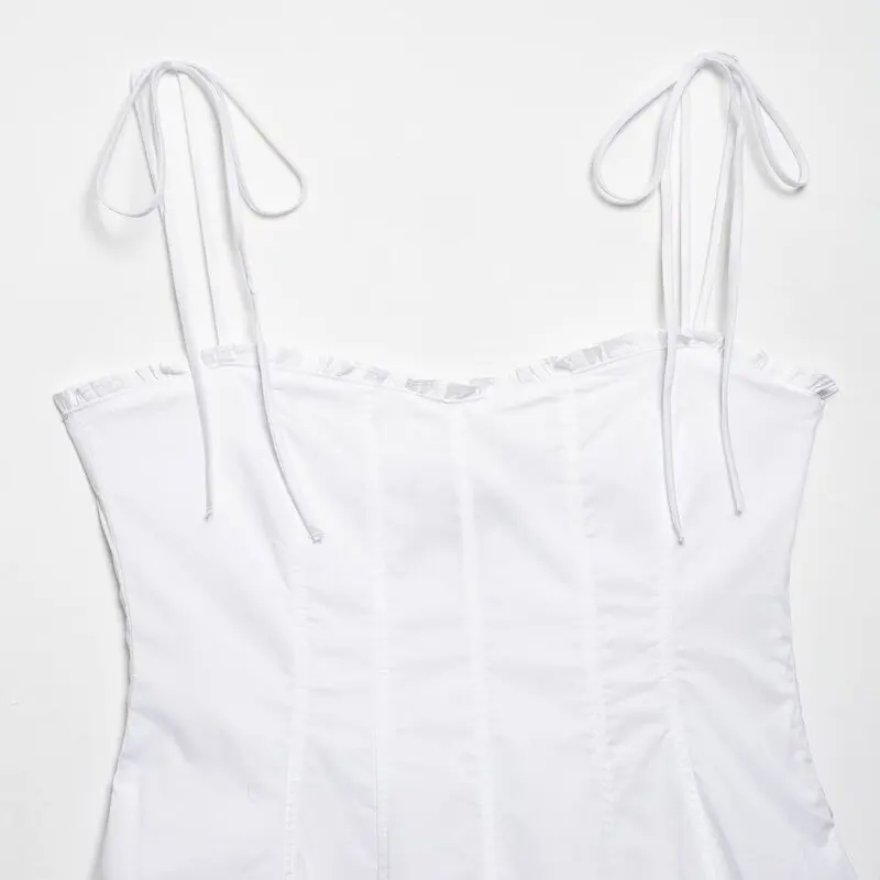 Vestido Midi F Verão 2025 em Seda Twill com Alça Decorativa e Design em Camadas, Estilo Casual, Sem Mangas, Decote, Ou...