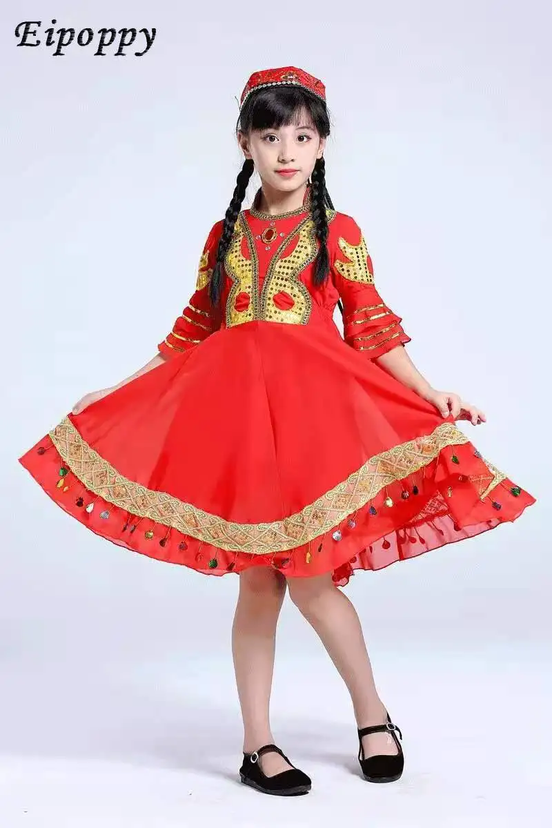 زي الرقص شينجيانغ للأطفال ، الفتيات أداء الأقليات ، Uygur