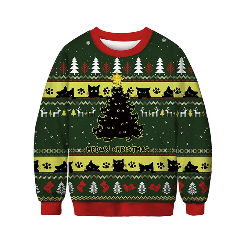 

Рождественская толстовка с 3D принтом животных для мужчин, толстовки с рисунком кота, собаки, коровы, модные свободные толстовки с длинными рукавами и круглым вырезом