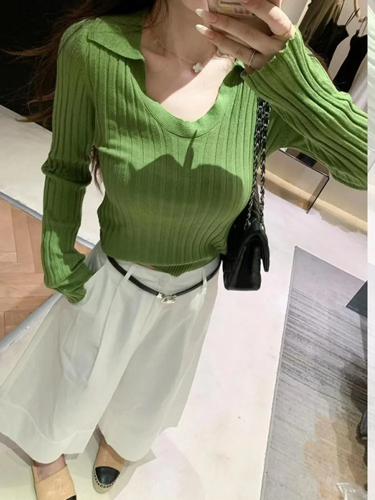 Einzigartiges Sli Long Sve Gestricktes irt für Damen Herbst Neues Design Kleines ence Vielseitiges Top Trendy Pendeln Sle Slim Fit