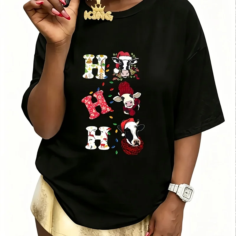 Cow & Farmer Women's 100% Cotton T-Shirt Short Sleeve Top Casual Round Neck Fun Print Tee S-5Xl