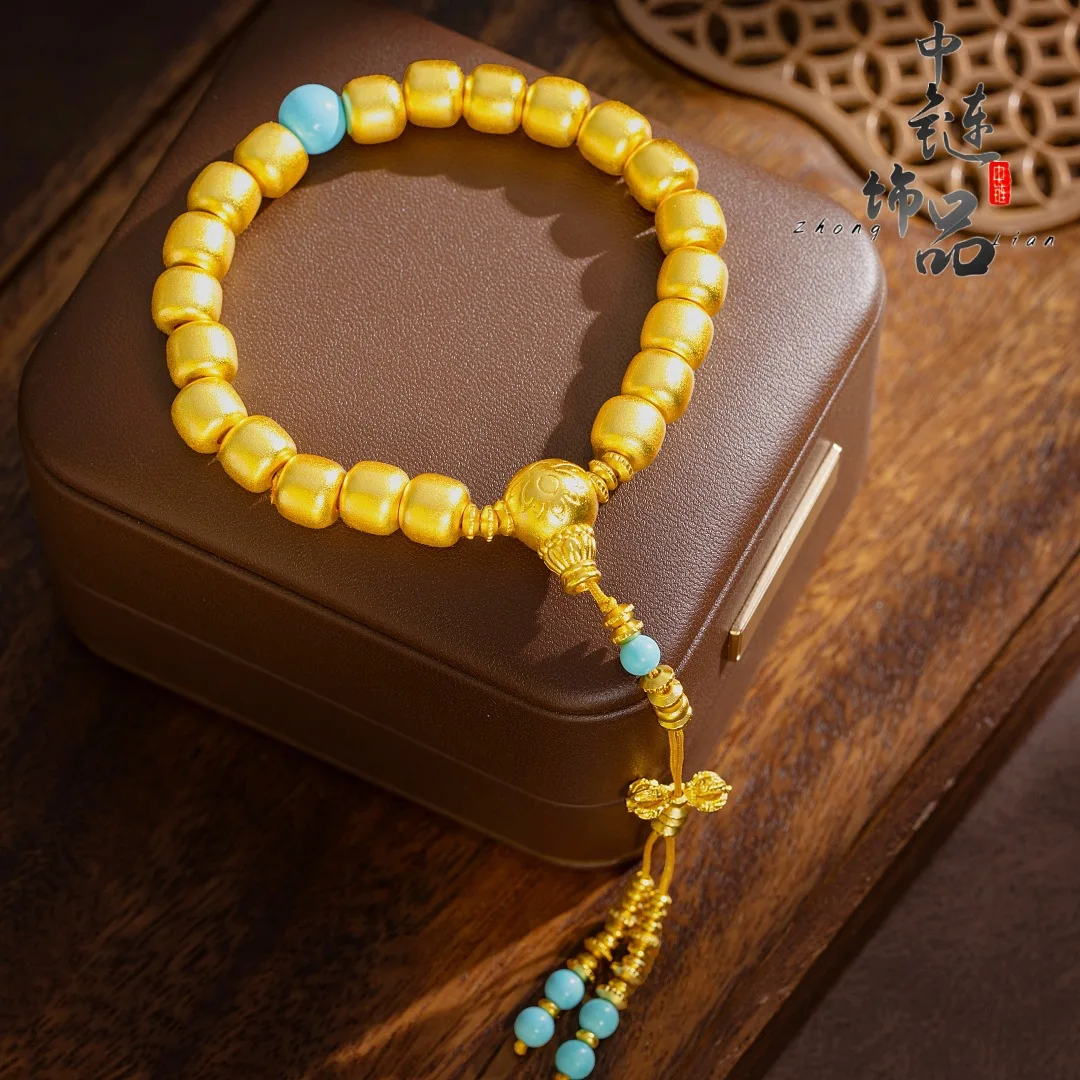 Lotus three-tone golden beads hand string 9999gold