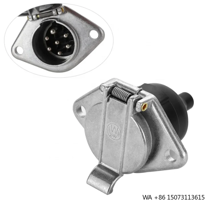 AMP 24V 7-Pin Round Trailer Socket Vehicle-Side Female Die Cast Zinc Housing