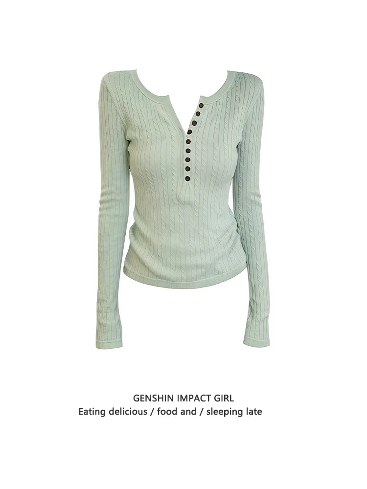 

Retro Korean Style Long Sleeve Knitted Sweater Henry Collar Women's Autumn Winter Slim Fit Basic Versatile Slimming Top