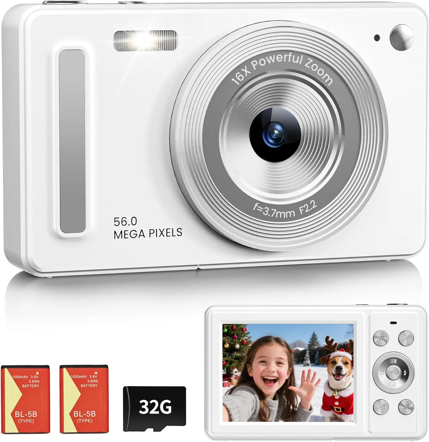 

Цифровая камера FHD 1080P с картой памяти SD на 32 ГБ, 16-кратным зумом, функцией стабилизации изображения, компактным дизайном для детей, подростков и студентов