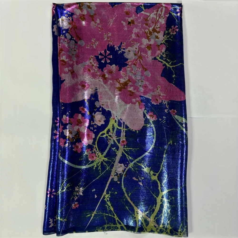 Mulberry Silk High Quality Silk Floral Real Silk Metal Glossy Silk Fabrics Women Dress Material 5 Yards