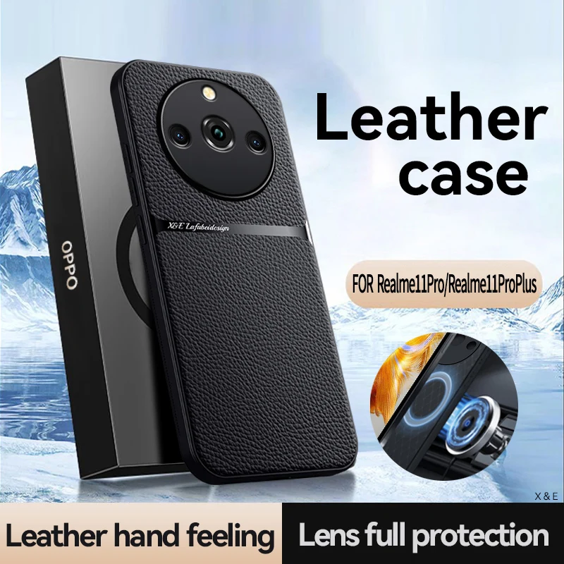 For Realme 11 Pro Plus Case Magnetic Car Holder Leather Phone Cases For Realme 11 11Pro+ 5G Soft Silicone Shockproof Back Cover