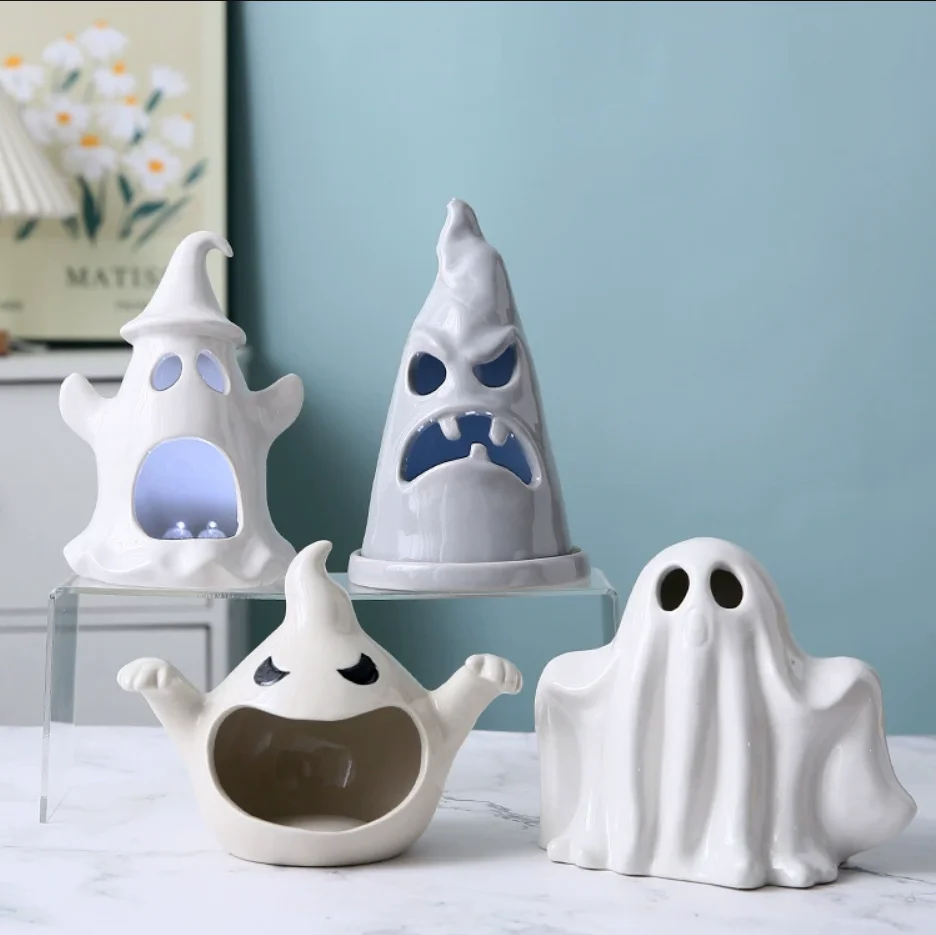 

Creative Ghost Ceramic Nightlight Halloween Atmosphere Decoration Ornament Lighting Crafts Cute Ghost Festival Candle Desk Lamp