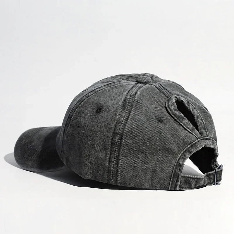 Washed ponytail baseball cap, curved brim duckbill cap, spring and summer women's outdoor sports sun hat