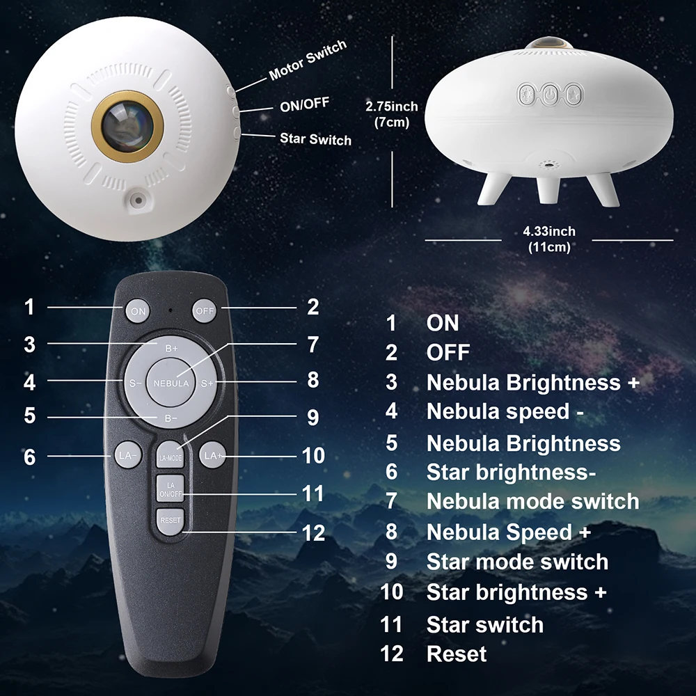 Imagem -04 - Lâmpada do Céu Estrelado Ufo Lâmpada de Projeção da Espaçonave Rgb Lâmpada Led Aurora Galaxy Star Quarto Projeção Flying Saucer