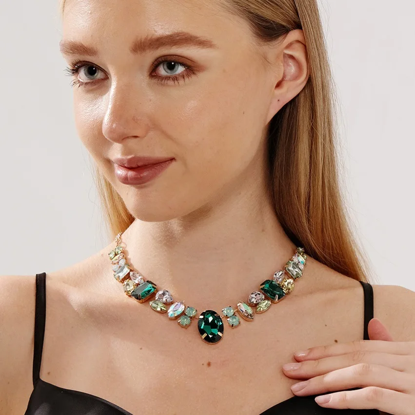 Colorful Rhinestone Choker Necklace Drag Queen Jewelry Fashion Party Gift Dubai Wedding Chunky Chain for Women Catwalk Show