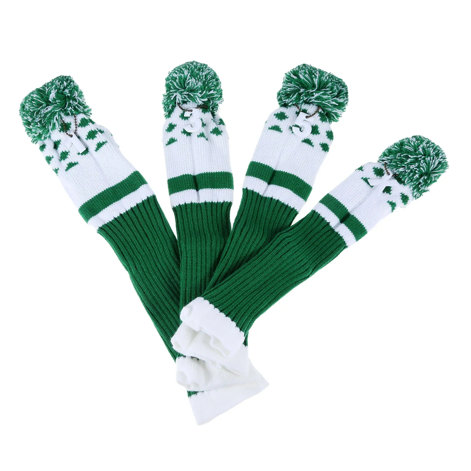 4Pcs/Set Long Neck Sock Golf Club Heads Covers Soft Wool Knitted Golf Headcover Fit for Driver (Up To 460CC) Fairway Hybrid Wood