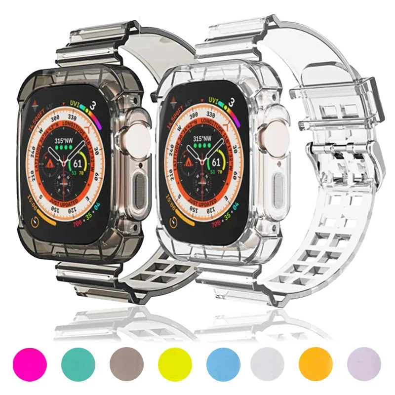 

Встроенный ремешок из ТПУ для Apple Watch Band 49 мм, 45 мм, 44 мм, 42 мм, 41 мм, 38 мм, защитный чехол-бампер iWatch Banbd Ultra SE/8/7/6/5/4/3