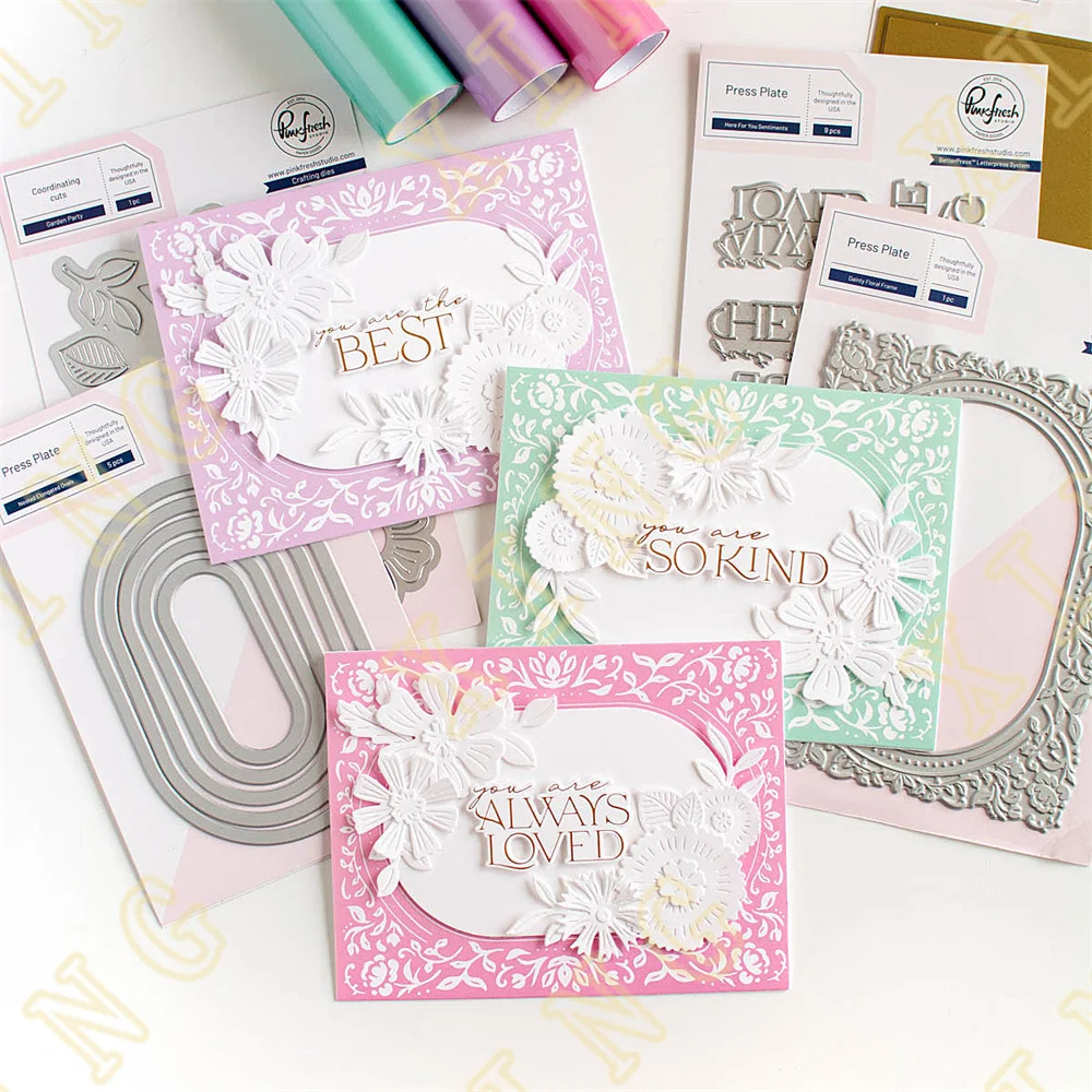 Floral Frame Here For You Sentiments Metal Cutting Dies Stamps Stencil Hot Foil Scrapbook Diary Decoration Craft for DIY Card
